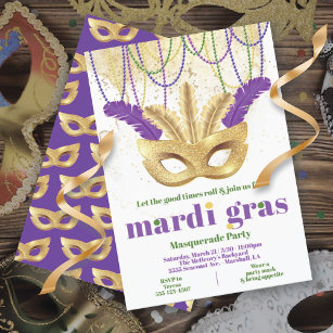 Mardi Gras Gold Masquerade Party Einladung