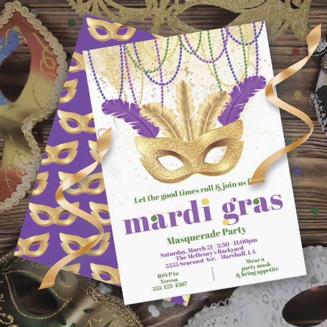 Mardi Gras Gold Masquerade Party Invitation (Créateur téléchargé)