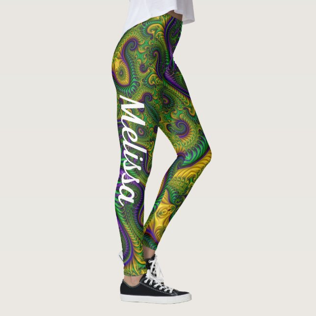 Mardi Gras Gold Purple Black Green Leggings Nom (Droite)