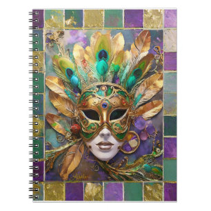Mardi Gras Gold und Green Peacock Feather Mask Notizblock