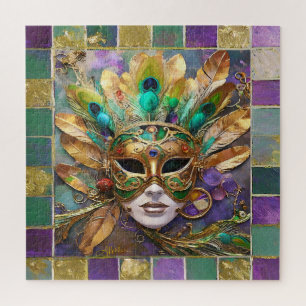 Mardi Gras Gold- und Grün-Pfauenfeder-Maske
