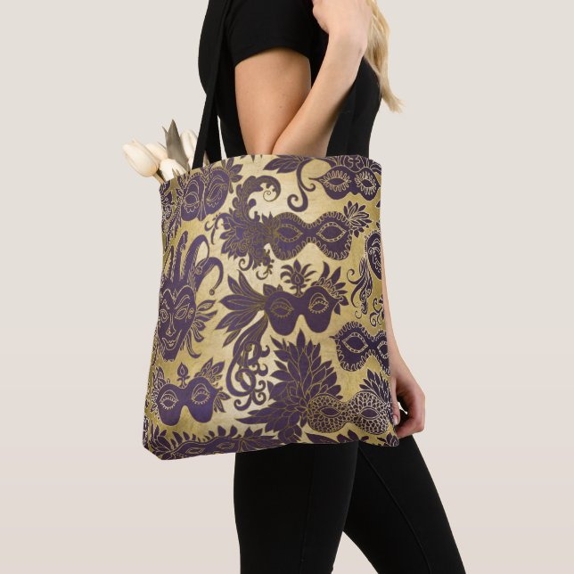 Mardi Gras Gold und Lila Masken Tasche (Von Nahem)