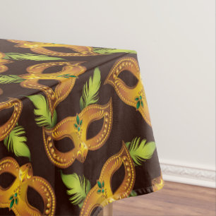 Mardi Gras Golden Mask Grüne Federn Tischdecke