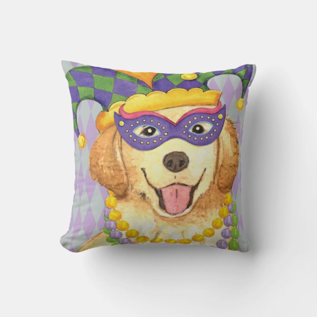 Mardi Gras Golden Retriever Kissen (Vorderseite)