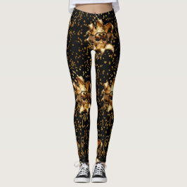 Mardi Gras Goldmaske und Confetti Leggings