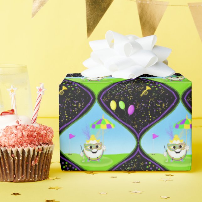 Mardi Gras Golfball feiert  Geschenkpapier (Geburtstagsparty)