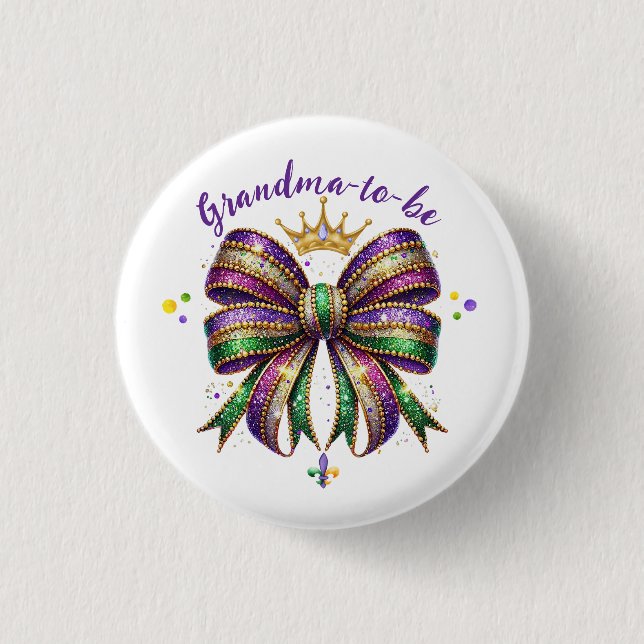 Mardi Gras Grandma-to-be Button (Vorderseite)