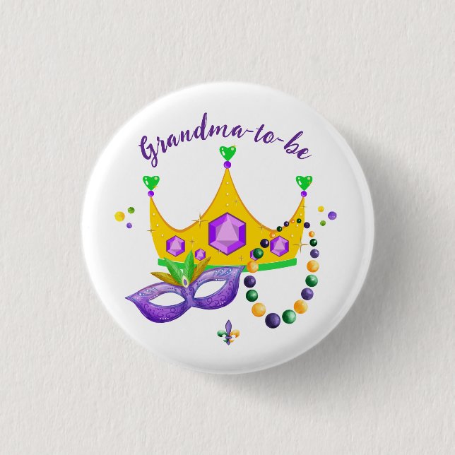 Mardi Gras Grandma-to-be Button (Vorderseite)