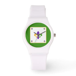 Mardi Gras Green Gold Purple Fleur de Lis Armbanduhr