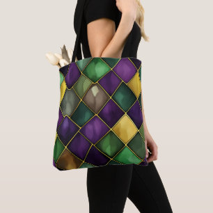 MARDI GRAS GREEN & LILA DIAMOND PATTERN TASCHE