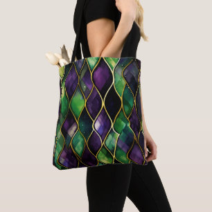 MARDI GRAS GREEN & LILA DIAMOND PATTERN TASCHE