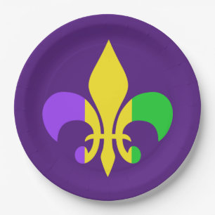 Mardi Gras Green Yellow Lila Fleur-de-Lis Pappteller