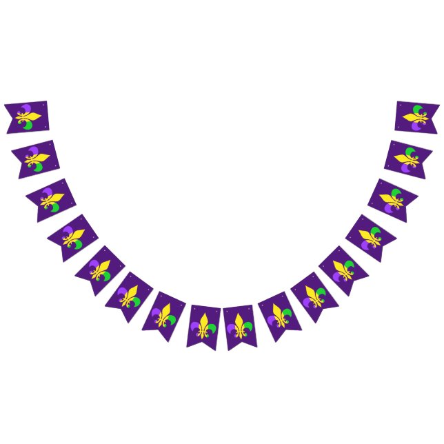 Mardi Gras Green Yellow Lila Fleur-de-Lis Wimpelkette (Alle)