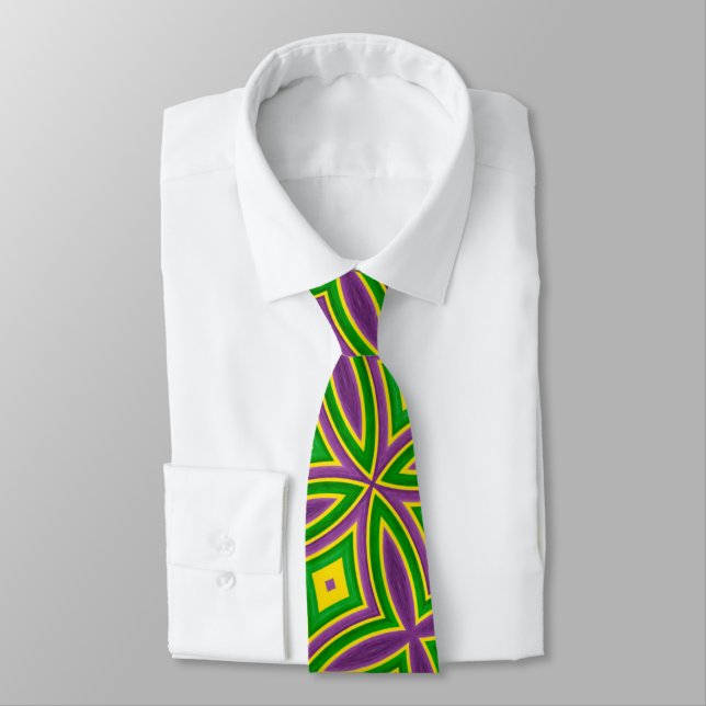 Mardi Gras Green Yellow Lila Muster Krawatte (Gebunden)