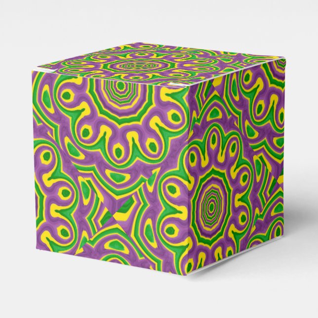 Mardi Gras Green Yellow Lila Pattern Mandala Geschenkschachtel (Vorderseite)