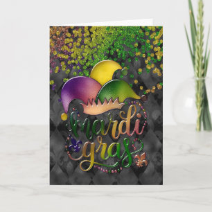 Mardi Gras Greeting Card, Mardi Gras Jester Hat Karte