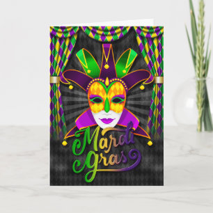Mardi Gras Greeting Card, Mardi Gras Jester Mask Karte