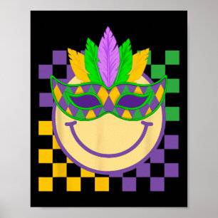 Mardi Gras Groovy-Lächeln Gesicht mit Maske Karier Poster