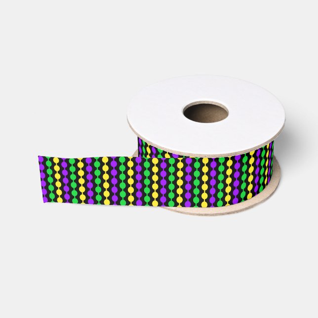 Mardi Gras grün, gelb, Lila Beads auf schwarz Ripsband (Spule)
