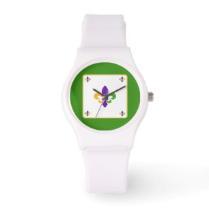 Mardi Gras Grün Gold Lila Fleur de Lis Armbanduhr