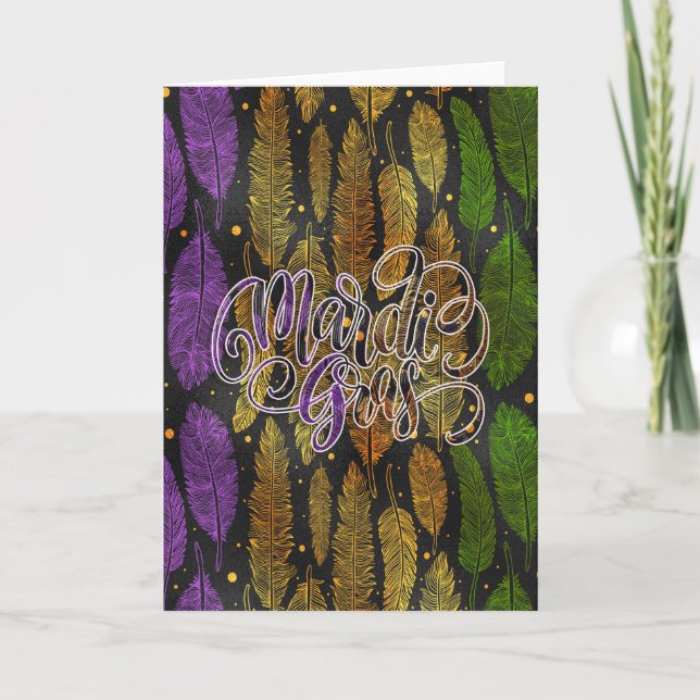 Mardi Gras Grußkarte, Mardi Gras Feathers Karte (Vorderseite)