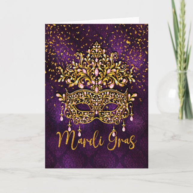Mardi Gras Grußkarte, Mardi Gras Maske Karte (Vorderseite)