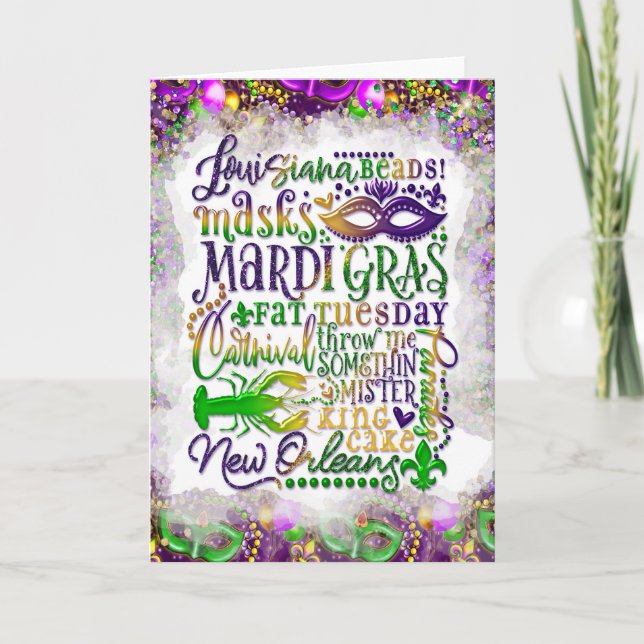 Mardi Gras Grußkarte, Mardi Gras Redewendungen Karte (Vorderseite)