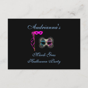 "Mardi Gras Halloween-Party"- Rosa-Blaumasken Einladung