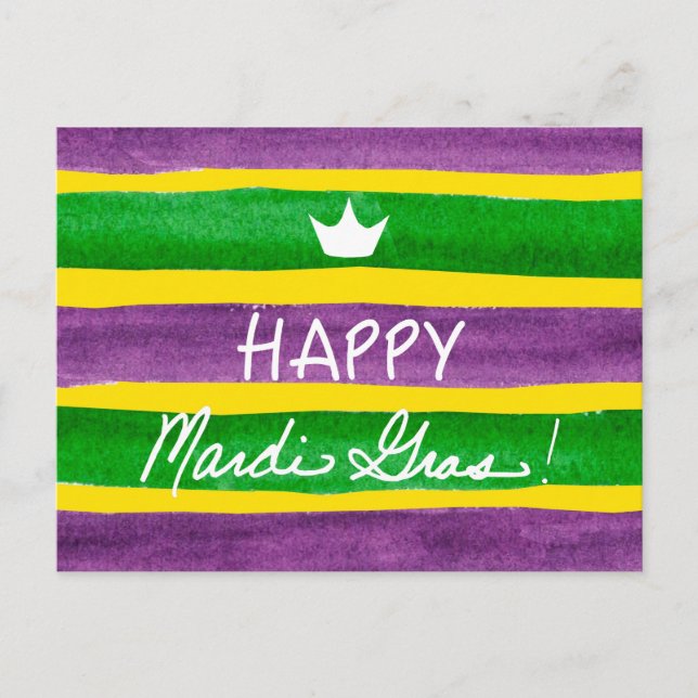 Mardi Gras Handgemalte Lila grüne Streifen Postkarte (Vorderseite)