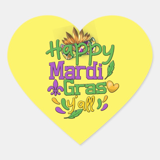 Mardi Gras - Happy Mardi Gras Y'all Throw Herz-Aufkleber (Vorderseite)