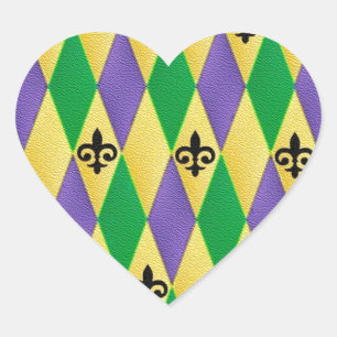 Mardi Gras Harlekin Fleur De Lis Herz-Aufkleber