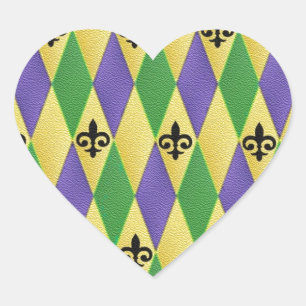 Mardi Gras Harlekin Fleur De Lis Herz-Aufkleber