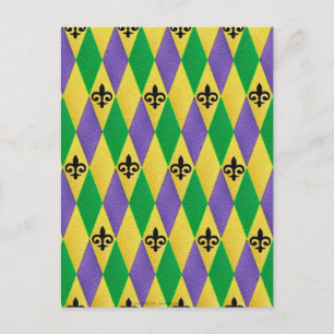 Mardi Gras Harlekin Fleur De Lis Postkarte