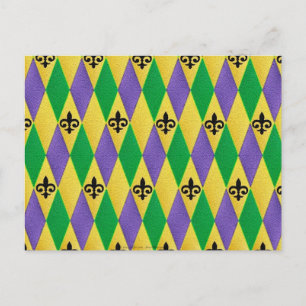 Mardi Gras Harlekin Fleur De Lis Postkarte