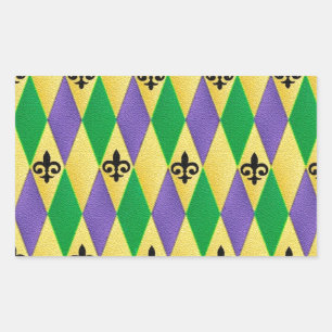 Mardi Gras Harlekin Fleur De Lis Rechteckiger Aufkleber
