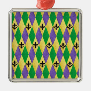 Mardi Gras Harlekin Fleur De Lis Silbernes Ornament