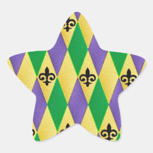 Mardi Gras Harlekin Fleur De Lis Stern-Aufkleber