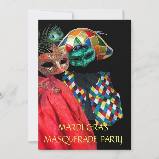 MARDI GRAS HARLEQUIN COSTUME MASQUERADE PARTY EINLADUNG (Vorderseite)