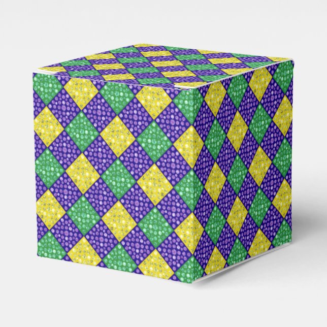 Mardi Gras Harlequin Diamond Karnevalsmuster Geschenkschachtel (Vorderseite)