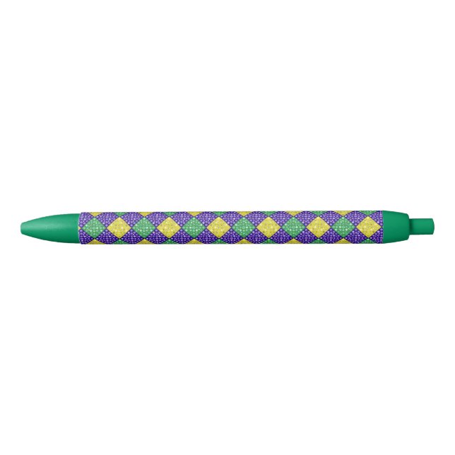 Mardi Gras Harlequin Diamond Karnevalsmuster Kugelschreiber (Vorderseite)
