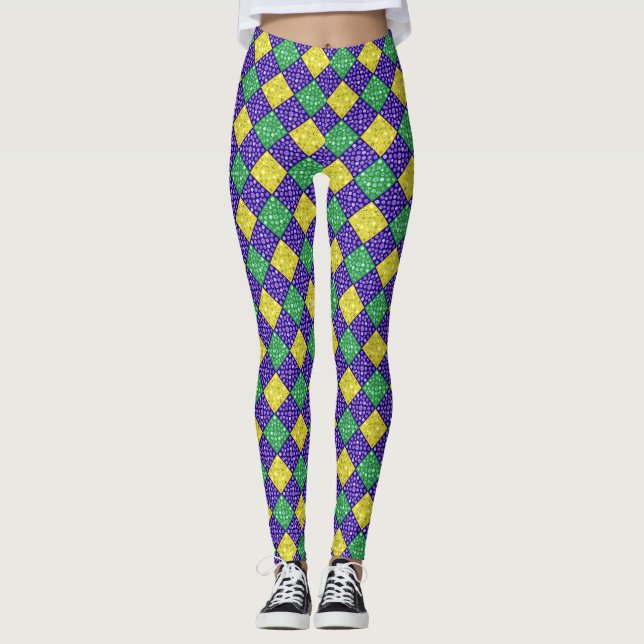 Mardi Gras Harlequin Diamond Karnevalsmuster Leggings (Vorderseite)