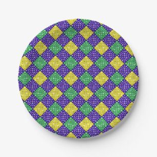 Mardi Gras Harlequin Diamond Karnevalsmuster Pappteller