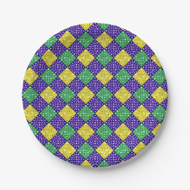 Mardi Gras Harlequin Diamond Karnevalsmuster Pappteller (Vorderseite)
