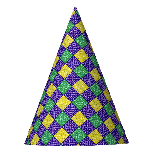 Mardi Gras Harlequin Diamond Karnevalsmuster Partyhütchen (Vorderseite)