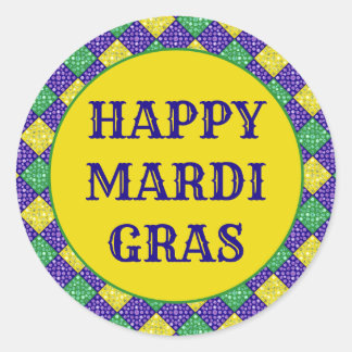 Mardi Gras Harlequin Diamond Karnevalsmuster Runder Aufkleber