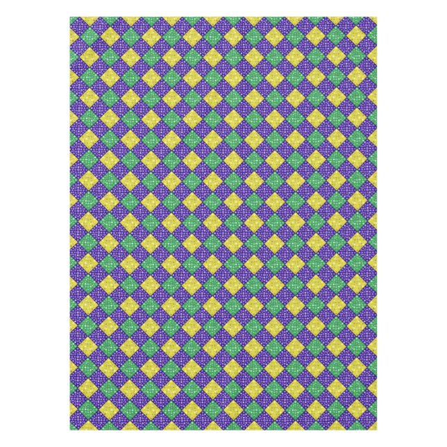 Mardi Gras Harlequin Diamond Karnevalsmuster Tischdecke (Vorderseite)