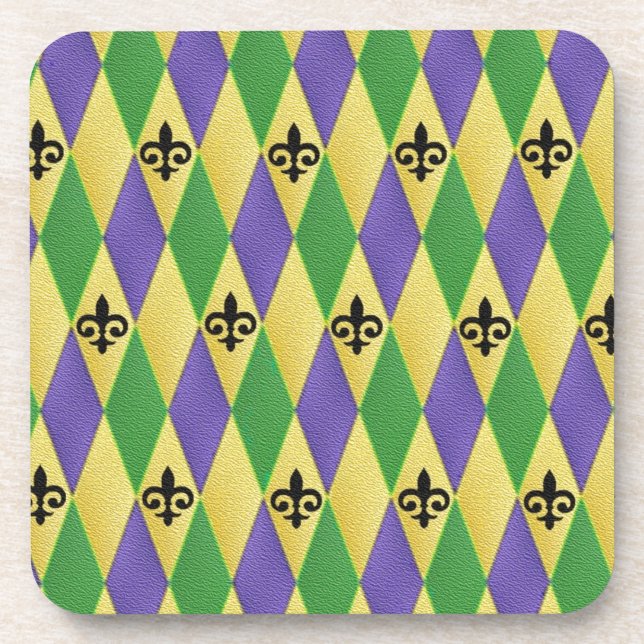 Mardi Gras Harlequin Fleur De Lis Getränkeuntersetzer (Vorderseite)