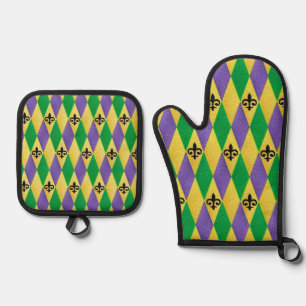 Mardi Gras Harlequin Lilie Ofenhandschuh & Topflappen-Set
