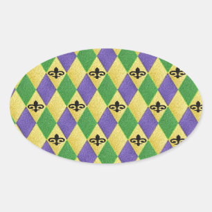 Mardi Gras Harlequin Lilie Ovaler Aufkleber