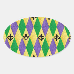 Mardi Gras Harlequin Lilie Ovaler Aufkleber